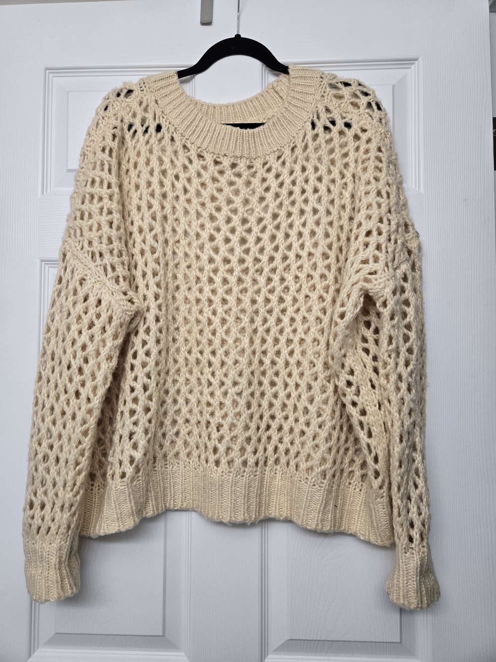 Boutique Cream Open-Knit Crewneck Sweater - Great For Layering